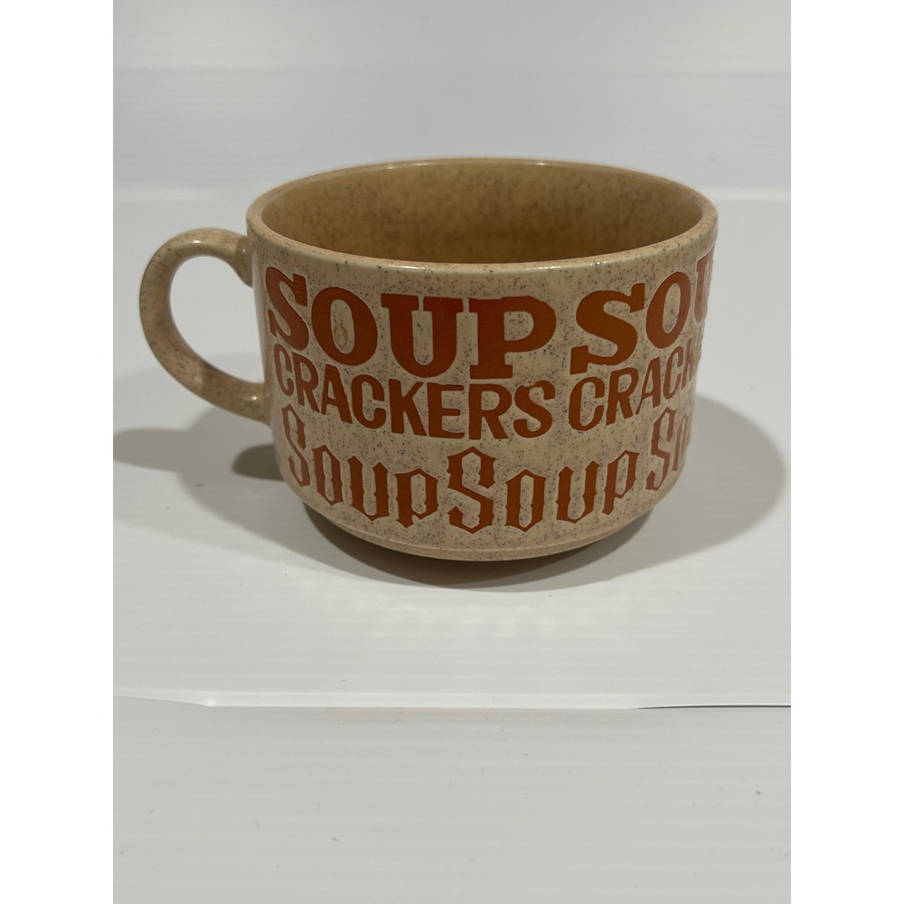 Vintage Ceramic Soup and Crackers Mug Speckled Tan Orange Retro Oversized Cup